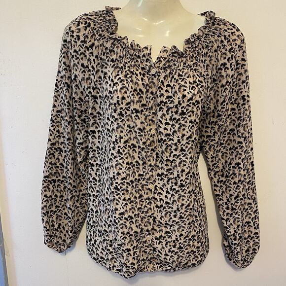 Rebecca Taylor Silk Blouse Top Women XS Animal Print Chiffon Luxurious Ruffle - Picture 1 of 7